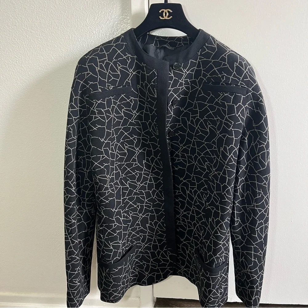Gianni Versace Vtg Black White Wool Shearling Coat Button Jacket Retro Y2K 10
